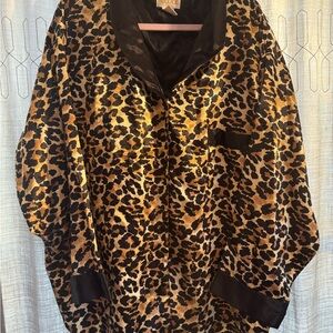 Nicole Leopard Print Satin Pajama Button Down Top with Black Trim & Pocket
